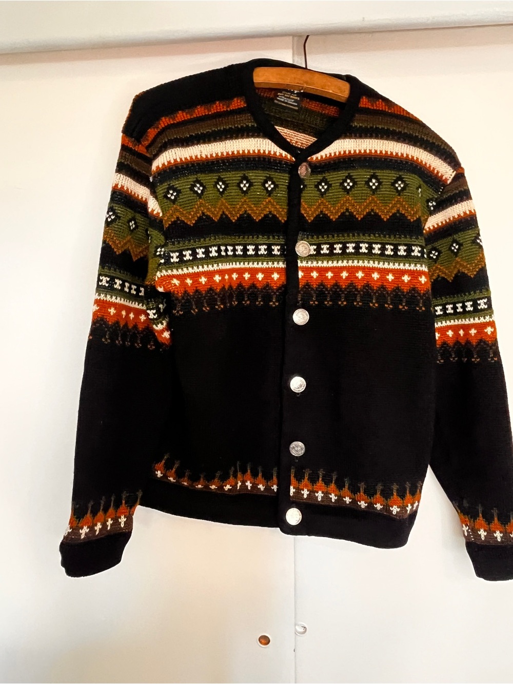 Men's 70s Norvyk Fair Isle Button Cardigan with Autumn Multi-Color Yoke